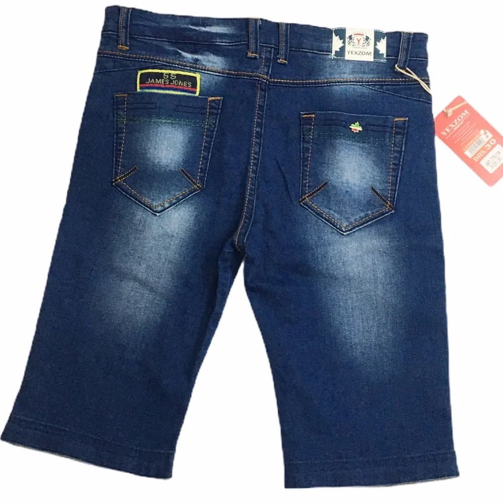 YZ Dark Blue Denim Wash Jean Shorts Capri Pants - Picture 9 of 10